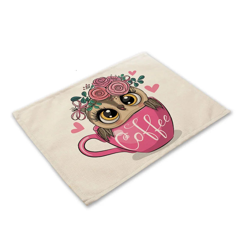 DecorBites™ Cute Owl Animal Placemat Music Bird Kitchen Dining Table Mats Coaster Bowl Cup Mat