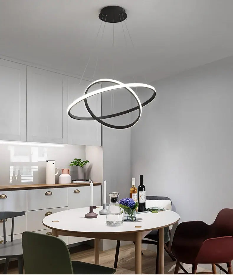 DecorBites™ Modern LED Ring Pendant Chandelier - Black