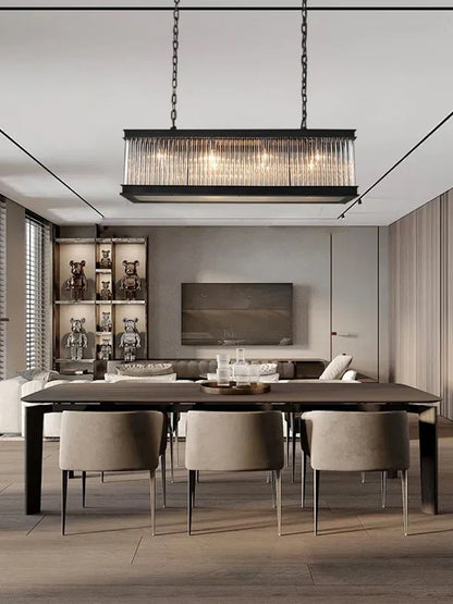 DecorBites™ Crystal Rectangle Chandelier: Classic Retro Nordic Ceiling Hanglamp for Dining Room.