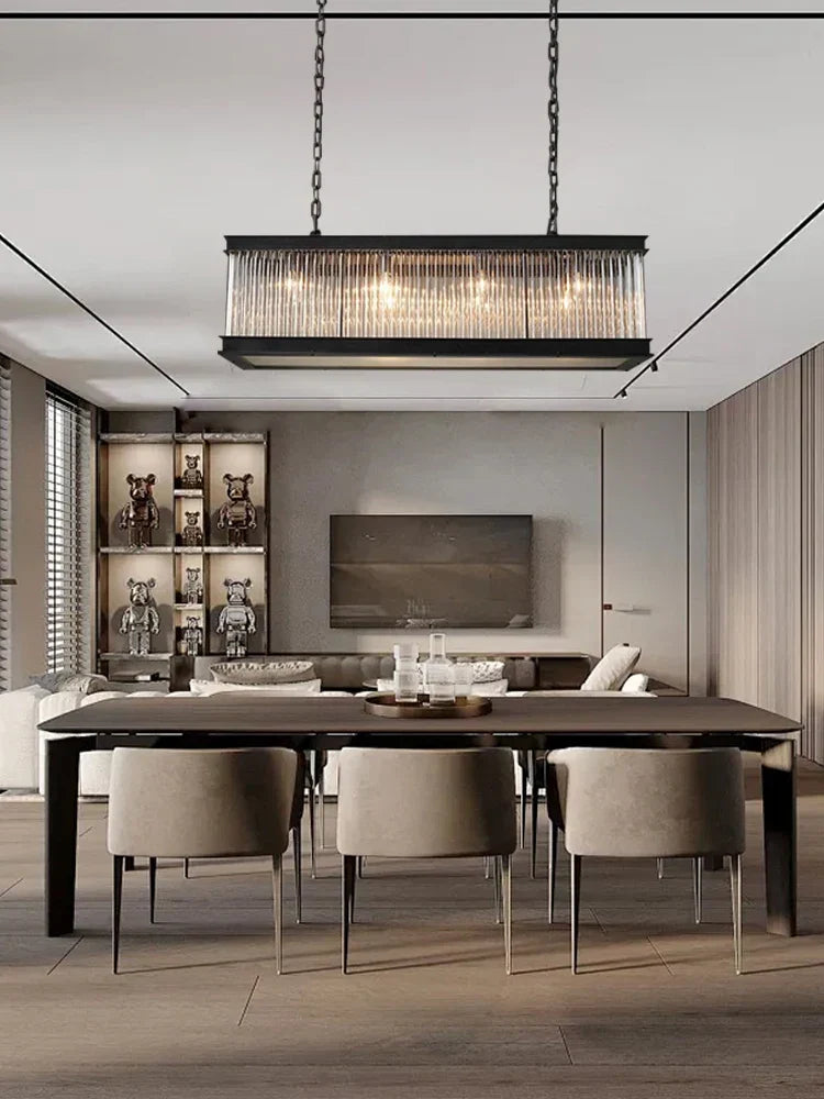DecorBites™ Black Crystal Glass Rectangle Chandeliers for Dining Room - Luxury Retro Hanglamp
