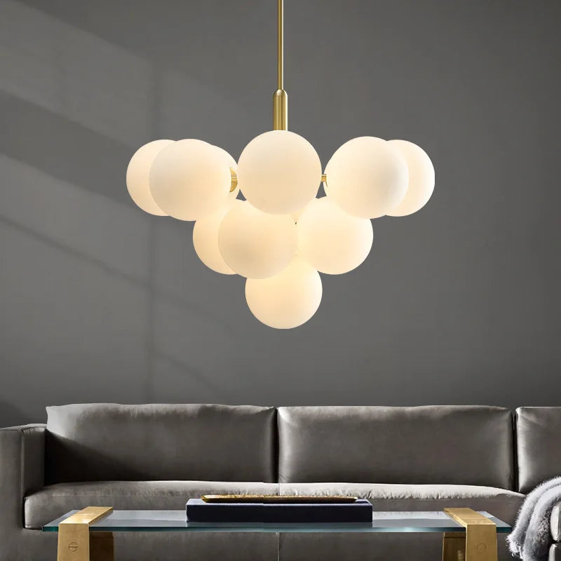 DecorBites™ Glass Balls Chandelier: Modern Gold Pendant Lighting for Living Room & Dining Area