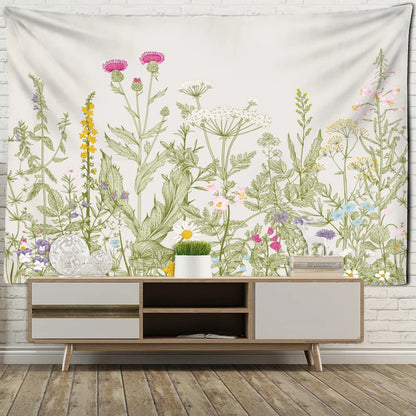 Mystic Flora Tapestry Wall Hanging by Decobites: Tropical Plant Flower Minimalist Art Decor