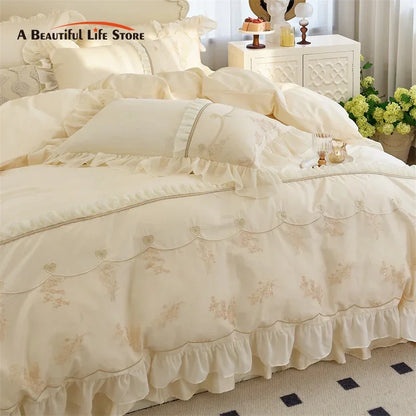 Decobites Elegant Heart Embroidery Lace Princess Wedding Bedding Set