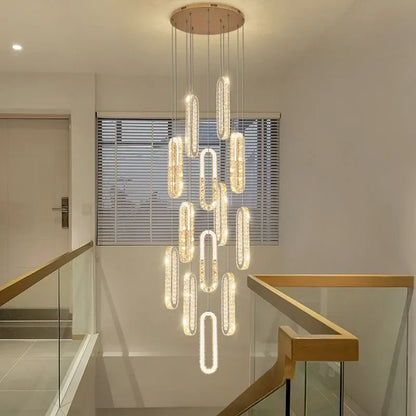DecorBites™ Gold Crystal LED Chandelier: Modern Luxury Long Pendant Light for Living Room