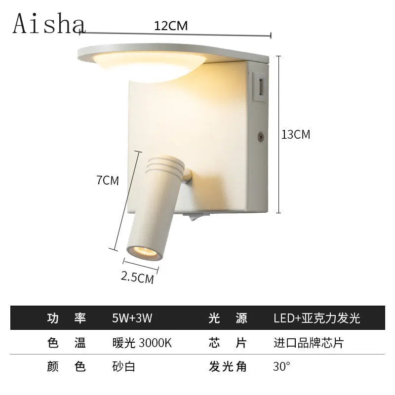 DecorBites™ LED Rotary Square Wall Lamp for Home Bedroom Study with USB Charging