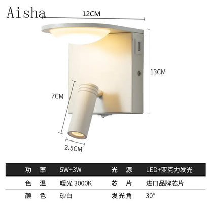 DecorBites™ LED Rotary Square Wall Lamp for Home Bedroom Study with USB Charging