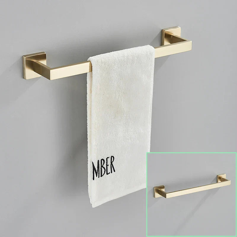 DecorBites™ Brushed Gold Bathroom Hardware Set Stainless Steel Towel Bar Robe Hook Toilet Paper Holder