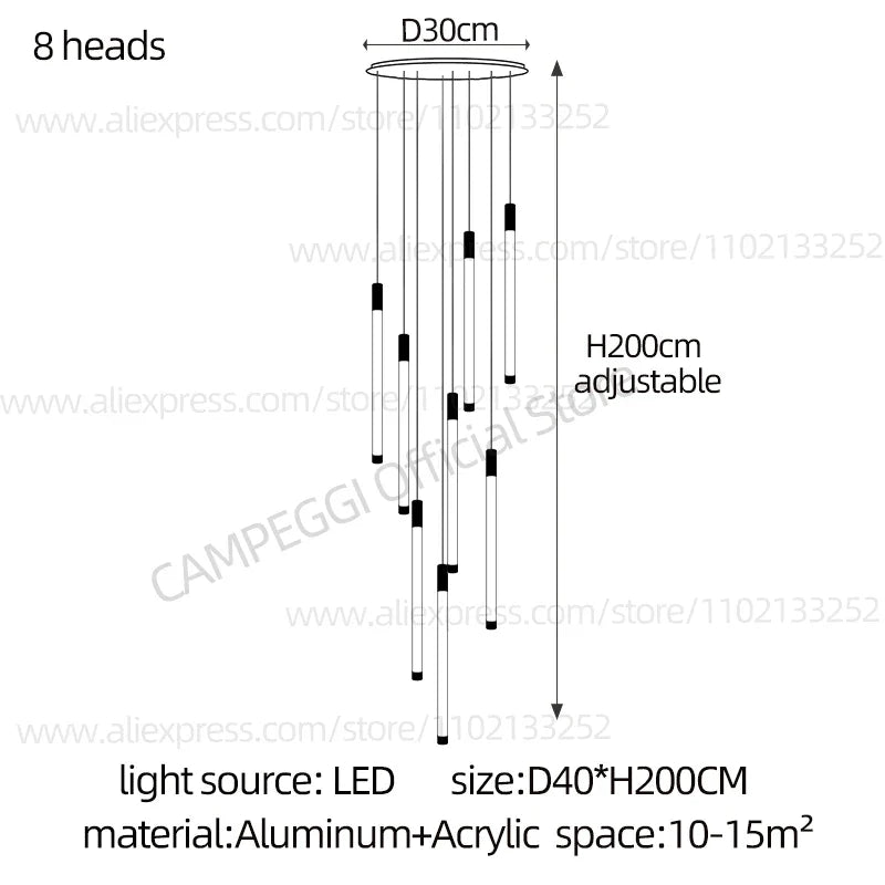DecorBites™ Golden Tube Chandelier: Modern Designer LED Staircase Light for Nordic Loft Apartment