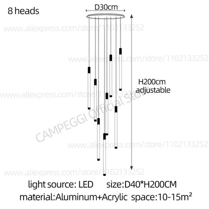 DecorBites™ Golden Tube Chandelier: Modern Designer LED Staircase Light for Nordic Loft Apartment
