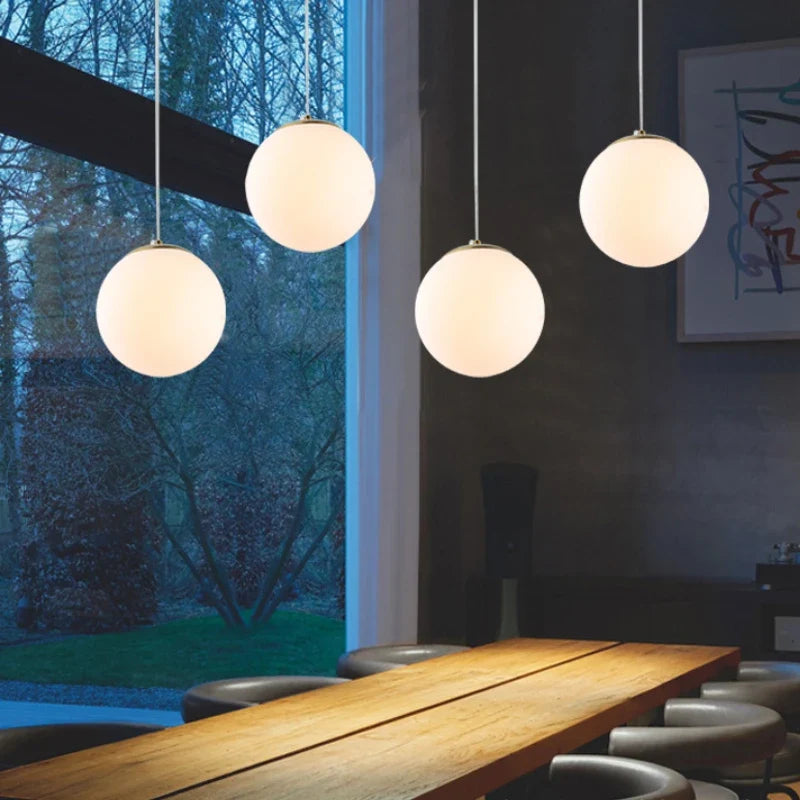Nordic White Glass Globe Pendant Light With Iron Finish