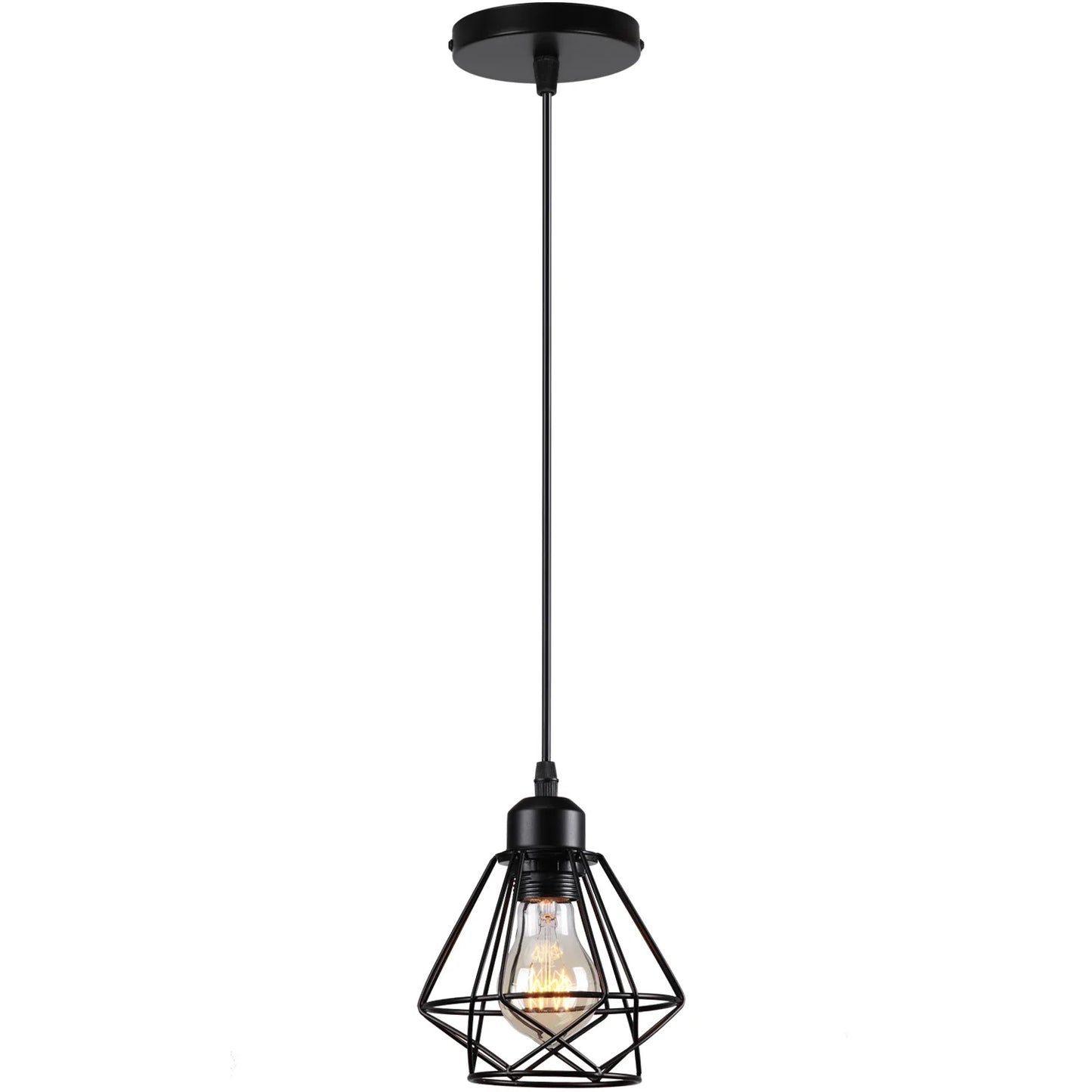 Vintage Black Metal Wire Cage Pendant Light