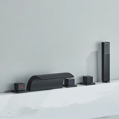 DecorBites™ Black Brass Waterfall Tub Faucet Three Handles Hot Cold Mixer