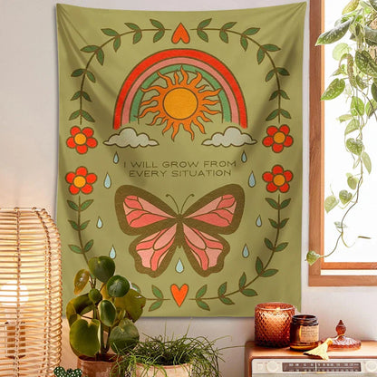 Decobites Retro Rainbow Butterfly Botanical Flower Wall Hanging Tapestry Home Decor