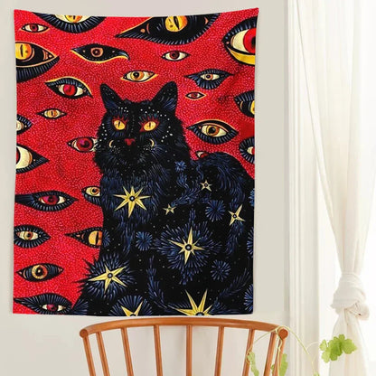 Cat Coven Witchcraft Tapestry by Decobites - Bohemian Wall Art for Aesthetic Room Decor