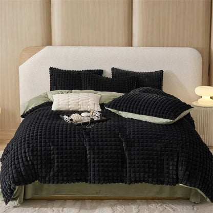 Decobites Faux Fur Bedding Set: Double Queen King Size Duvet Cover Sheet Pillowcase