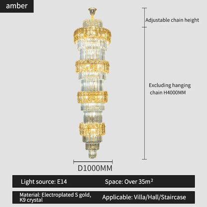 DecorBites™ Elegant Crystal Hollow Long Chandelier for Duplex Living Room and Stairwell
