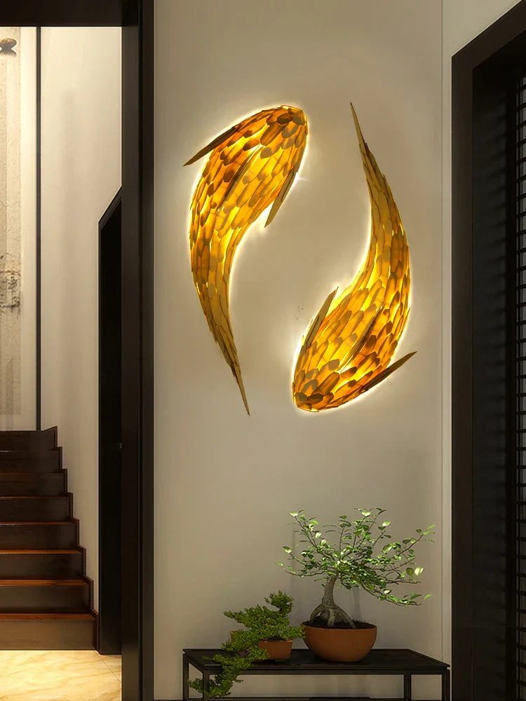 DecorBites™ Handwoven Bamboo LED Fish Wall Light for Modern Nordic Living Room Decor