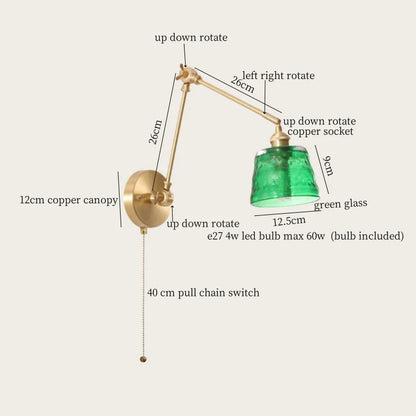 Decorbites™ Grüne Glas-LED-Wandleuchten mit Zugkette Vintage-Messing Heimdekoration