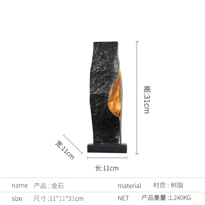 DecorBites™ Golden Ring Black and White Striped Abstract Resin Figurines Home Decor