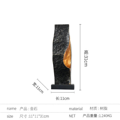 DecorBites™ Golden Ring Black and White Striped Abstract Resin Figurines Home Decor