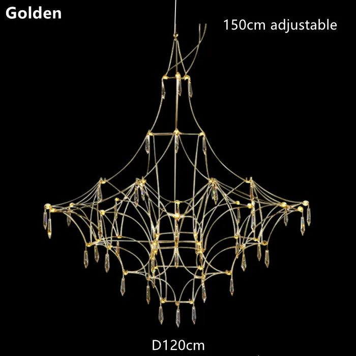 DecorBites™ Golden Lustre Crystal Chandelier for Living Dining Bedroom LED Lights