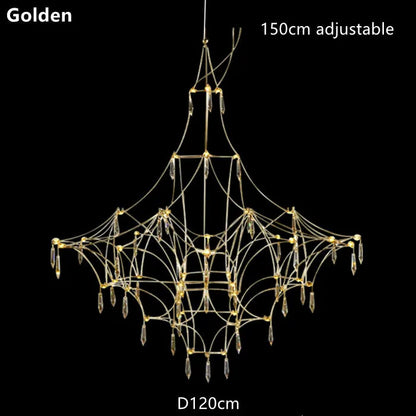 DecorBites™ Golden Lustre Crystal Chandelier for Living Dining Bedroom LED Lights