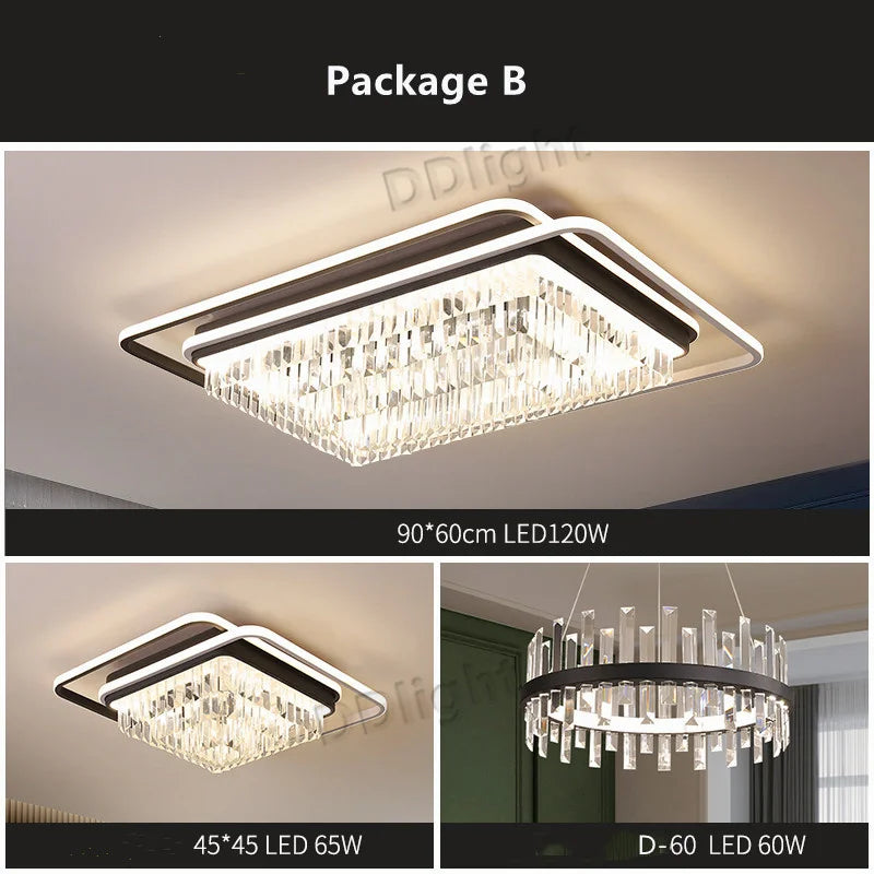 DecorBites™ Crystal Industrial Pendant Lamps Set for Modern Living Room Bedroom Kitchen Decor