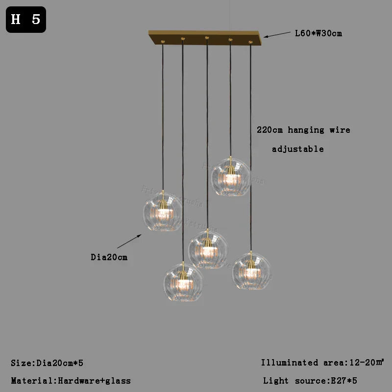 DecorBites™ Clear Glass Ball Pendant Light Chandelier for Living Room Dining Room Home Decor