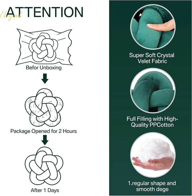 Cojín lumbar anudado DecorBites™ Green Star - Cojín decorativo relleno hecho a mano