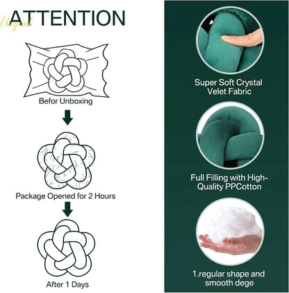 Cojín lumbar anudado DecorBites™ Green Star - Cojín decorativo relleno hecho a mano