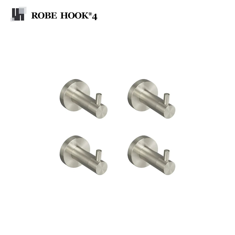DecorBites™ Brushed Nickel Stainless Steel Bathroom Hardware Set Towel Bar Ring Holder Robe Hook