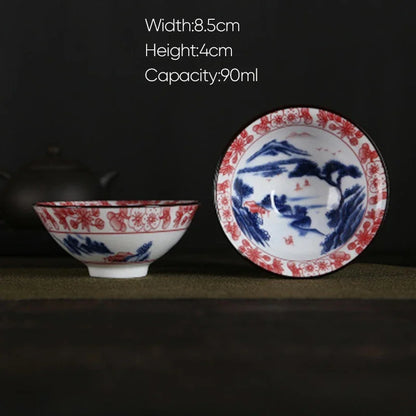 DecorBites™ Blue and White Porcelain Hand-Painted Tea Cups - Set of 1