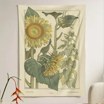 Decobites Wild Rose Sunflower Tapestry Botanical Floral Wall Hanging Bohemian Decor