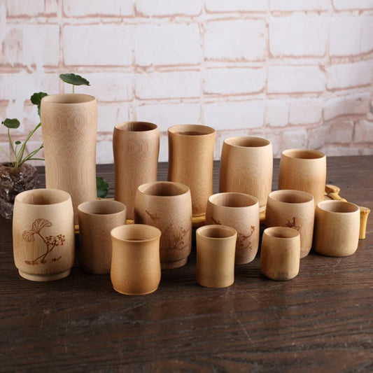 DecorBites™ Bamboo Drinking Cup Set - Vintage Style Wooden Tea Beer Milk Drinkware