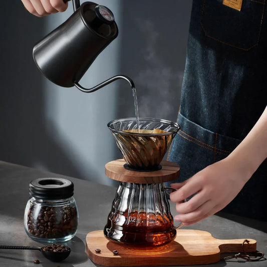 DecorBites™ Glass Coffee Brewer: Handcrafted Pot for Sharing, Filter Cup, and Teapot