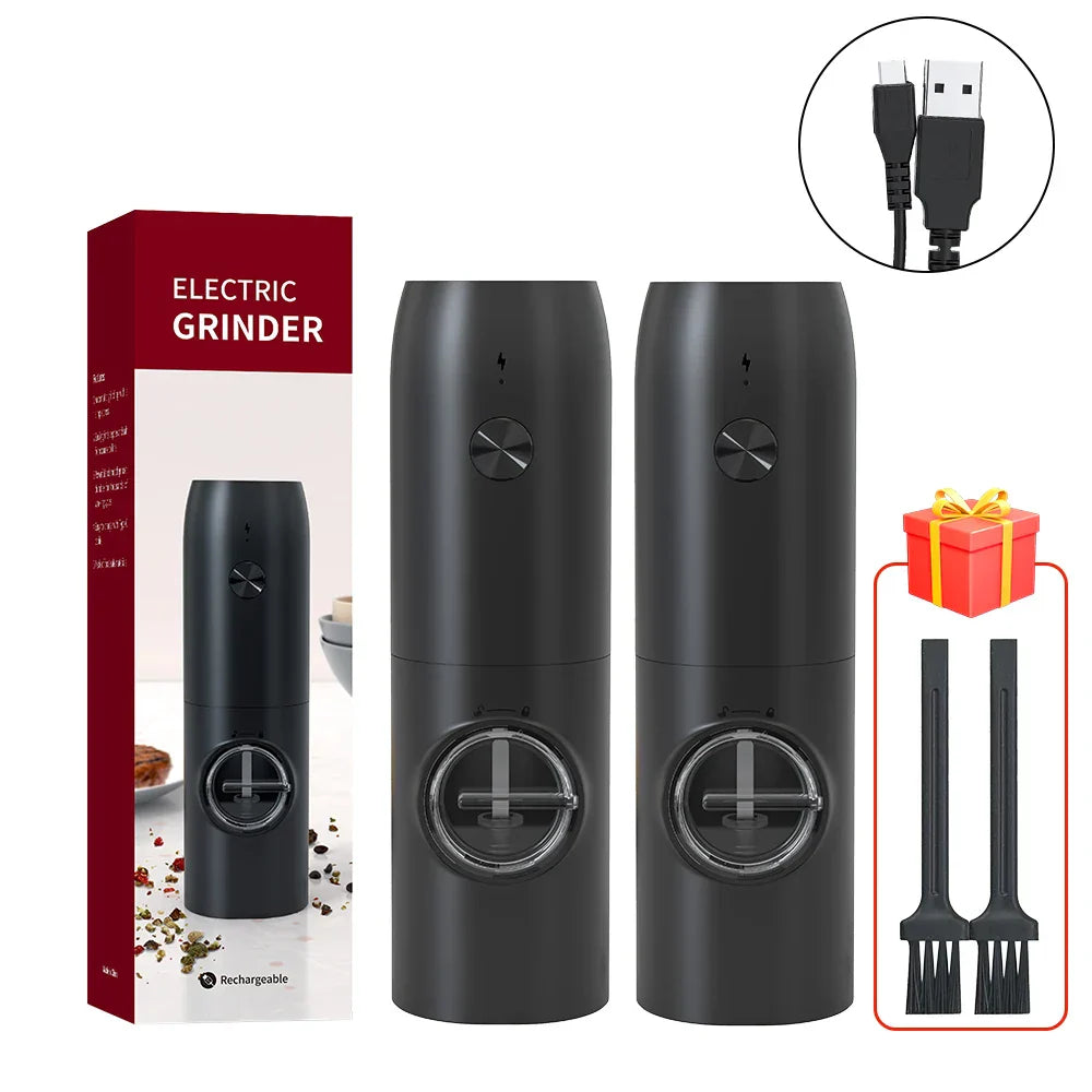 DecorBites™ Electric Salt Pepper Grinder Set USB Rechargeable Adjustable Coarseness LED Light