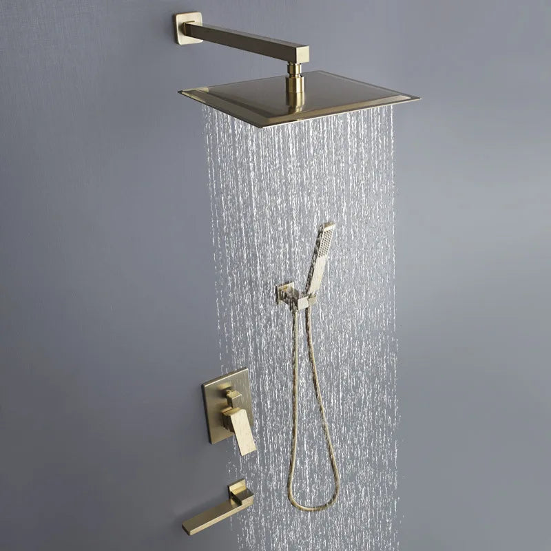 DecorBites™ Brushed Gold In-Wall Shower Set with Rainfall Shower Head 8-12"