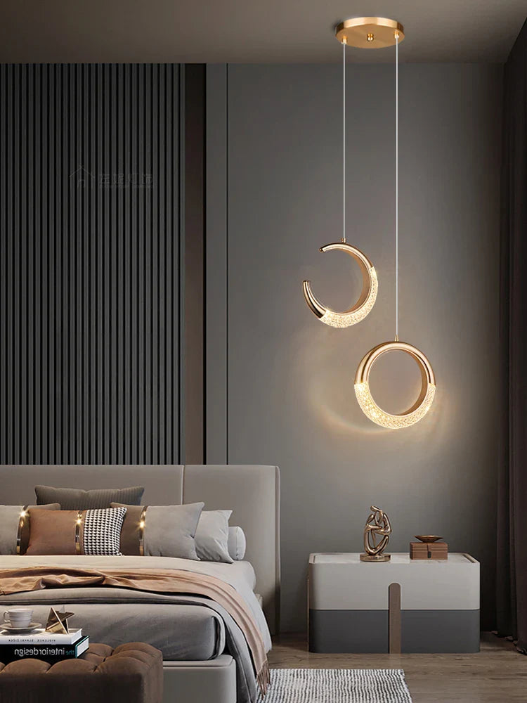 Modern Ring Pendant Light in Acrylic and Plated Metal