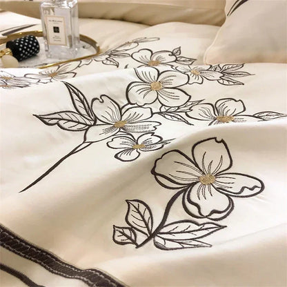 Decobites French Embroidered Cotton Bedding Set Queen Duvet Cover Luxury 100s, High-End Quality