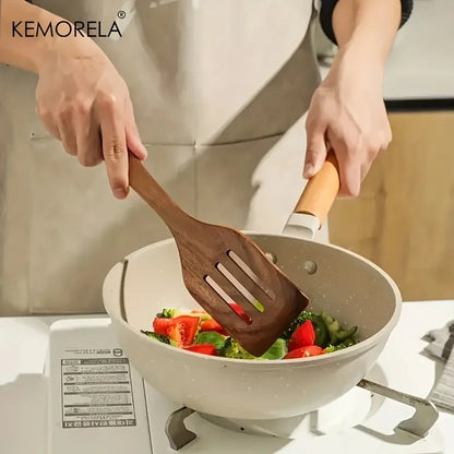 DecorBites™ Juego de 5 cucharas de cocina de madera de teca - Utensilios de cocina naturales