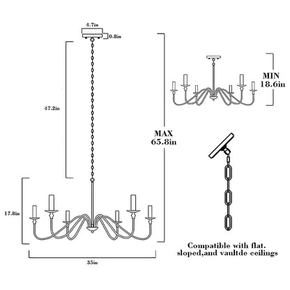 DecorBites™ Black 6-Light Chandelier, Wrought Iron Farmhouse Pendant Light, Classic Candle Fixture