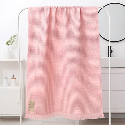 DecorBites™ Geometric Tassel Bath Towel - 100% Cotton, Quick-Dry, Multi-colored Waffle Design - 90x180cm