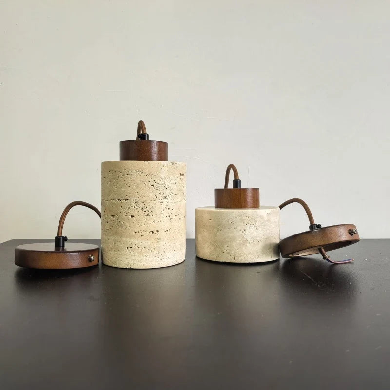 Modern Travertine Stone Pendant Light In Beige
