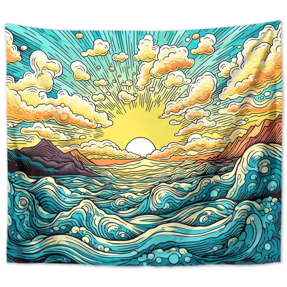 Decobites Sun Background Wall Tapestry for Home Decoration and Camping