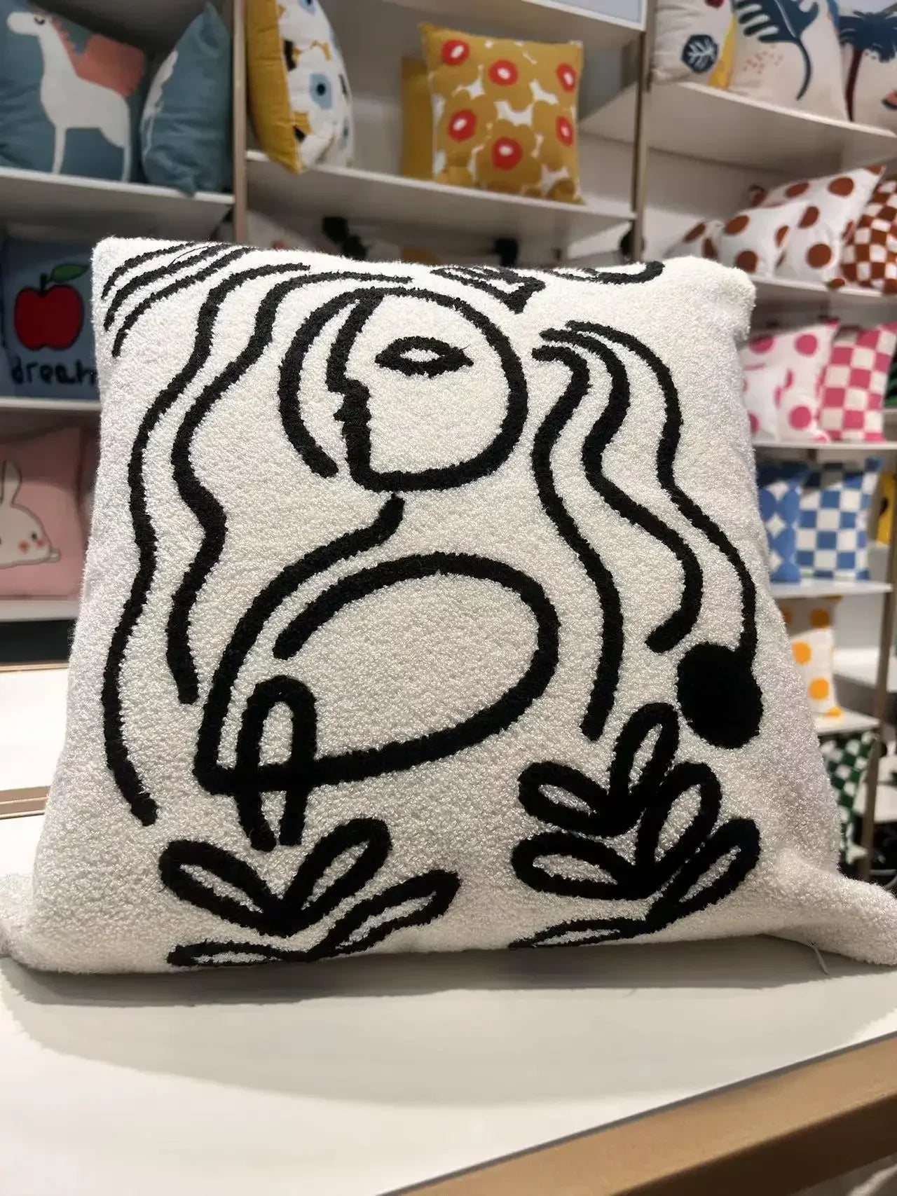 DecorBites™ Lambswool Face Cushion Cover 45x45 Beige White Abstract Art Pillowcase