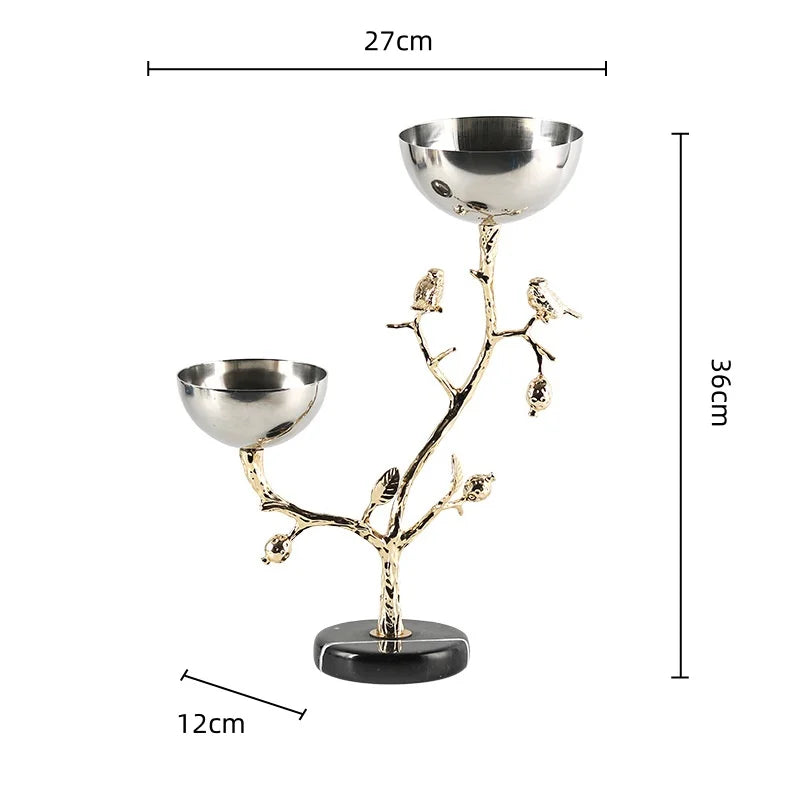 DecorBites™ Golden Bird Metal Snack Bowl with Branches and Birds Fruit Platter
