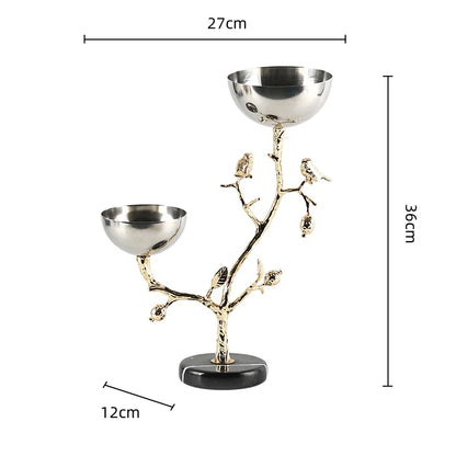 DecorBites™ Golden Bird Metal Snack Bowl with Branches and Birds Fruit Platter