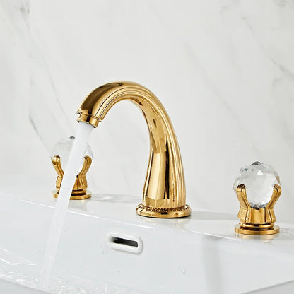 DecorBites™ Gold Crystal Handle Basin Faucet, 3 Hole Widespread Bathroom Sink Tap