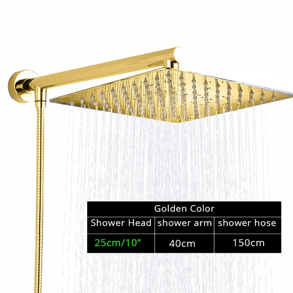 DecorBites™ Bright Chrome 8" Shower Head with 15" Arm and 59" Hose - Wall Mounted Rainfall