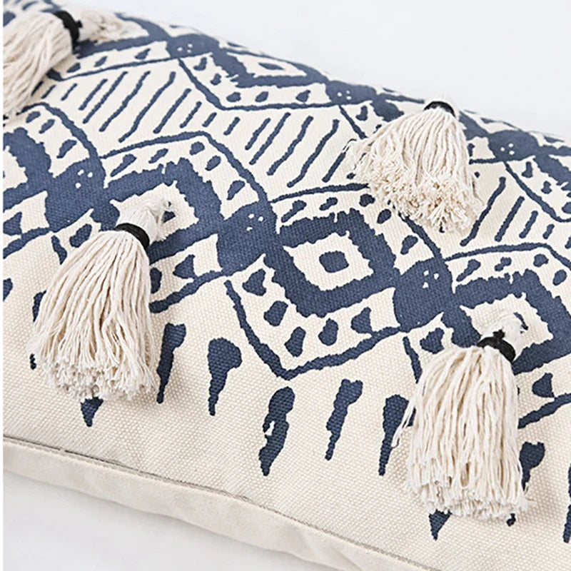 DecorBites™ Ethnic Geometric Printed Tufted Tassels Cushion Cover for Sofa Living Room